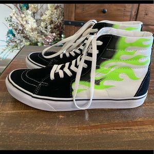 White green and black, suede high top Vans